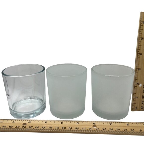 Set Of 3 Clear & Frosted Glass Votive Candle Holders - 3.25" Tall 48h - Picture 1 of 5